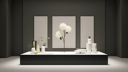 Sleek Minimalist Display Pedestal: Black Base & White Top for Modern Art