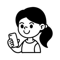 Girl using phone hand drawn illustration