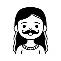 Girl with long mustache hand drawn illustration