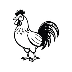 A silhouette vector art drawing of a proud rooster standing tall.eps