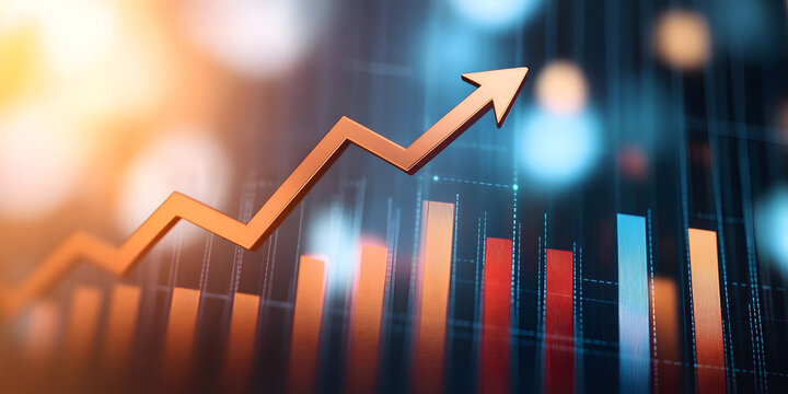 An upward-pointing arrow on a financial bar chart, symbolizing positive growth, market improvement, and successful investment strategies.