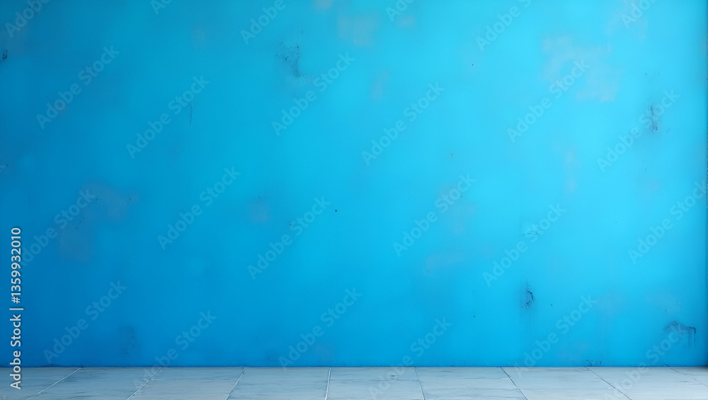 Poster stunning abstract background: flat empty blue wall with rough concrete texture and intricate pattern