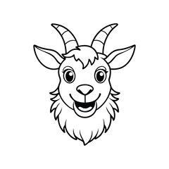 A silhouette vector art drawing of a smiling goat head.eps