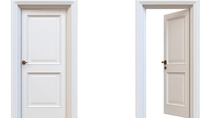 Elegant White Wooden Doorway Open and Closed