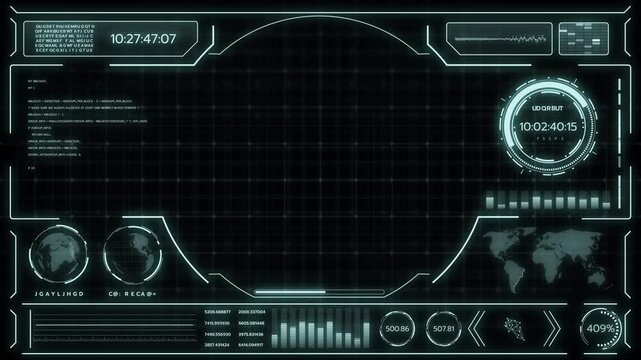 Digital HUD futuristic background motion graphic element cyber generated. Future technology interface data sci-fi display screen. Artificial intelligent analytic simulation, loop able video background