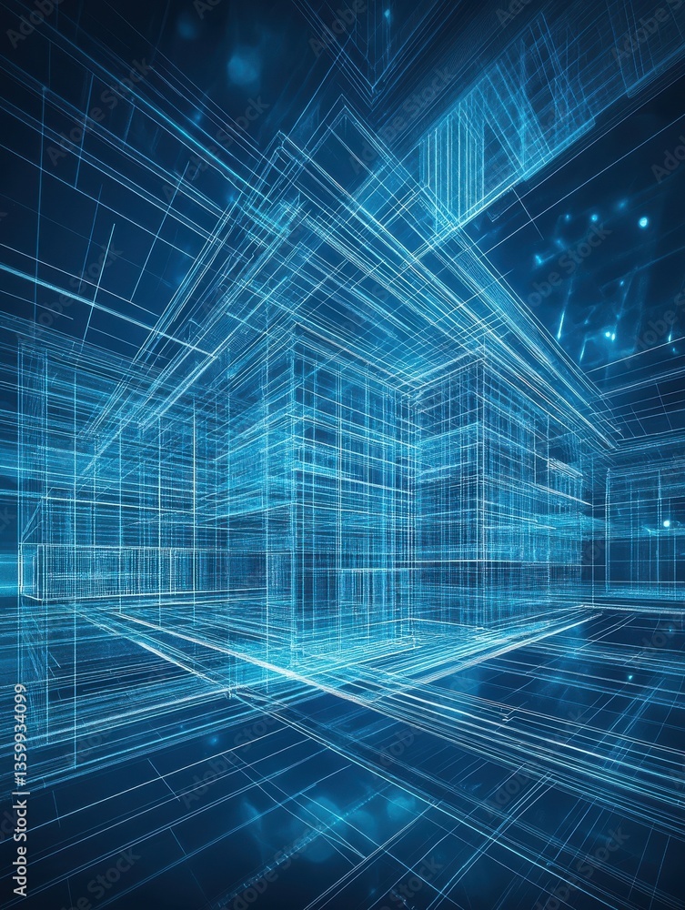 Poster 3d blueprint of a building over a digital background, futuristic design concept.