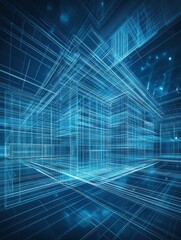 3D blueprint of a building over a digital background, futuristic design concept.
