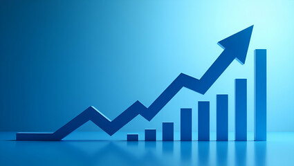 Blue Business Arrow and Stock Market Graph: Iconic Symbol of Financial Growth and Success on Economic Chart with Trending Upwards Movement - Stock Photo Concept