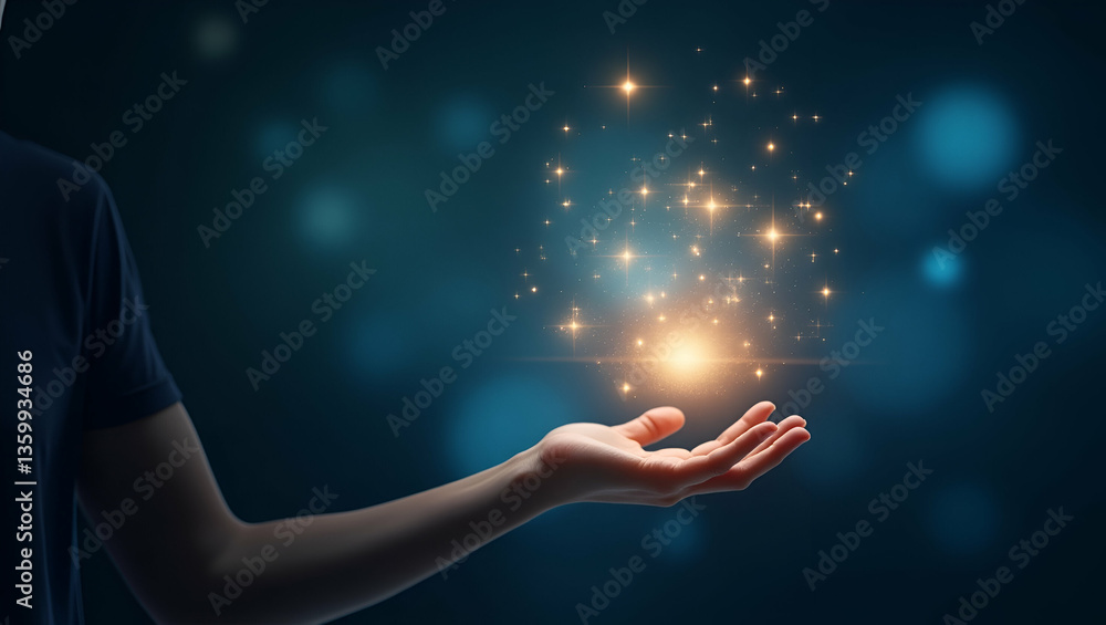 Aufkleber a hand using a holographic device to create seasonal styles: digital wallpaper design concept with e