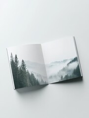 A photorealistic mockup of an A4 landscape brochure on a light grey background.