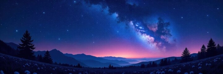 Fototapeta premium Sparkling starry night landscape with constellations , cosmic, galaxy