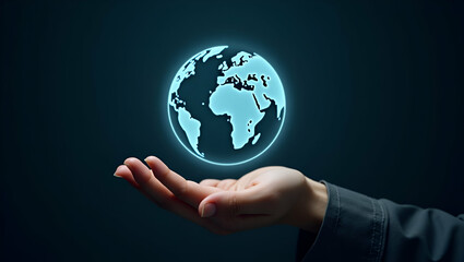 Flat Hand Showcasing Holographic Investment Climate Change Symbol: A Minimalist Vector Illustration Representing Smart Business Strategies for Climate Change Investments in an Empty Space Background