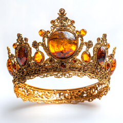 Luxurious Golden Crown: Timeless Amber Gemstone Heirloom Showcasing Regal Royal Tradition and Artful Craftsmanship