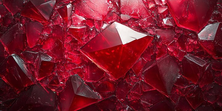 Vibrant Red Ruby Crystals Texture Background with Geometric Pattern Detail