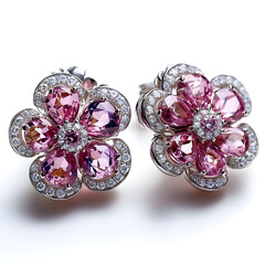 Luxurious Pink Floral Earrings with Gemstone Sparkle: Elegant Women’s Jewelry and Fashion Accessories