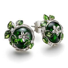 Elegant Handmade Green Gemstone Earrings: Luxurious Nature-Inspired Floral Jewelry for Women