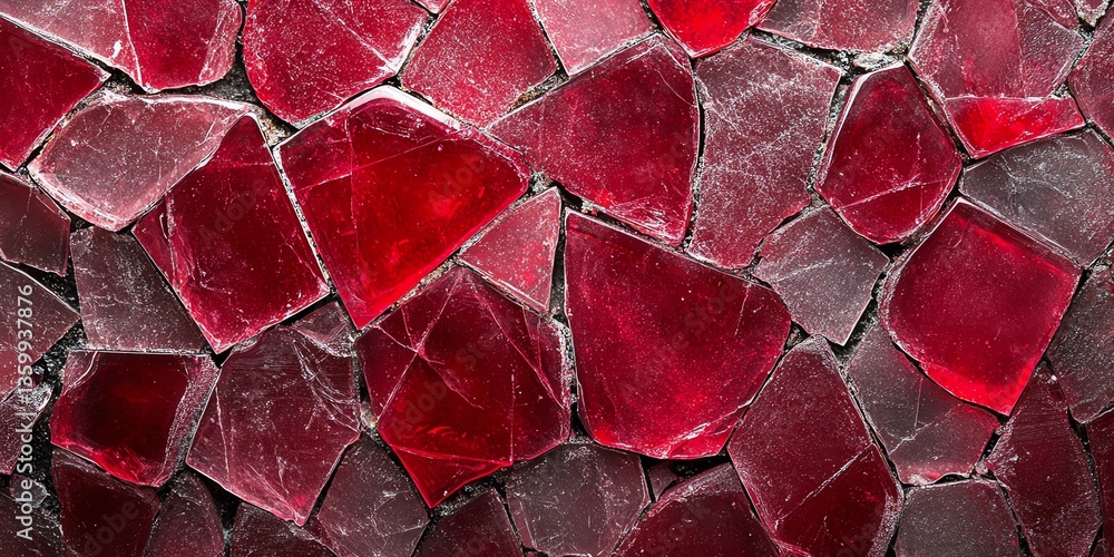 Poster red gemstones arranged close-up creating an abstract mosaic pattern