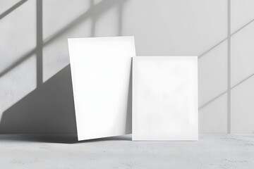 White blank sheets of a4 paper size or documents mockup on a gray background. Template for design blank paper sheets