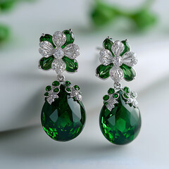 Emerald Earrings: Exquisite Gemstone Jewelry with Floral Design and Diamond Accents for Elegant Fashion