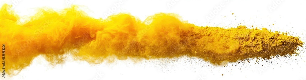 Aufkleber bright yellow powder creating artistic cloud effect in motion over white background for creative pro