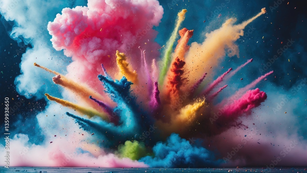 Poster a range of colored powder was released into the air, creating a dense cloud of smoke from which tiny