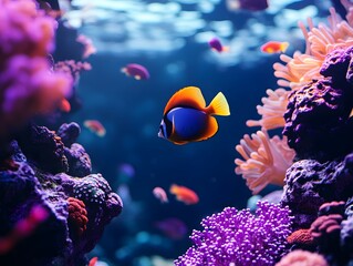 Obraz premium 25. A tropical underwater background with colorful fish and coral reefs