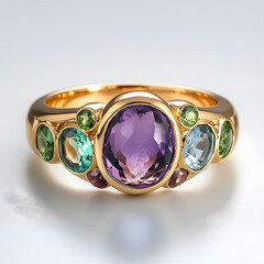 Luxurious Gold Amethyst Gemstone Ring: Elegant Handcrafted Jewelry Design with Sparkling Detail