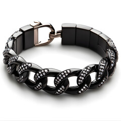 <Elegant Black Metal Chain Bracelet with Crystal Embellishments - Fashionable and Chic Jewelry Accessories>