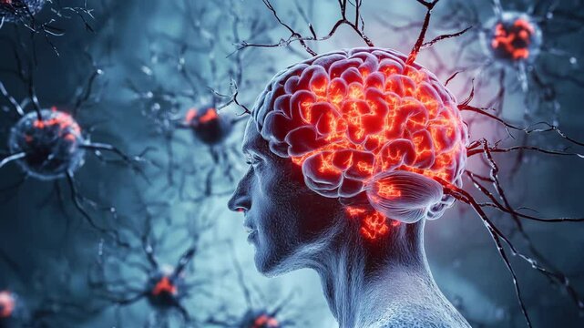 3d visualization of human figure highlighting brain center in amyotrophic lateral sclerosis als

