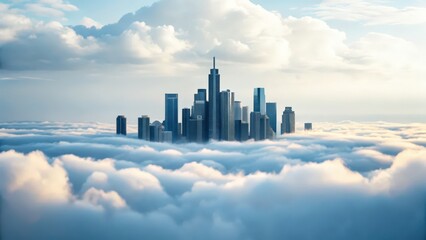 Fototapeta premium A futuristic city suspended in the sky, surrounded by clouds, showcasing innovative architecture and vibrant design.