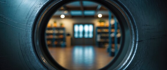 A perspective of a hall seen through a tube