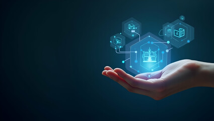 Flat Hand Engaging with Holographic Device: Showcasing Digital Literacy's Role in Modern Education - A Cute Vector Illustration for Smart Business Concepts