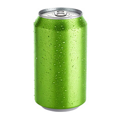 Refreshing green aluminum soda can with condensation.