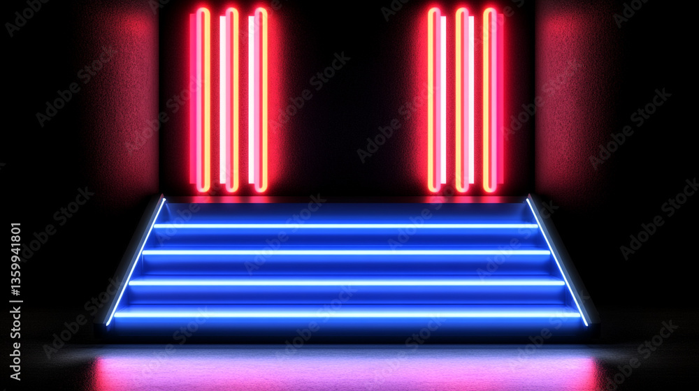 Poster Dynamic neon stage setup for events studio environment visual display creative design