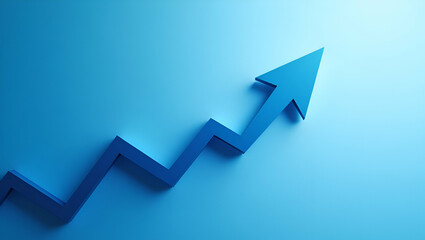 Blue business arrow and stock market graph arrow growing upwards on economic chart icon symbolizing trending growth and financial success. concept as Blue business arrow and stock market graph arrow g