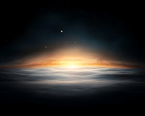 Sunrise over alien cloudscape.