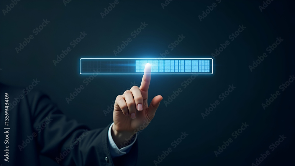 Aufkleber visualize your future: a flat hand pointing to a holographic loading bar transitioning from 2026 to 