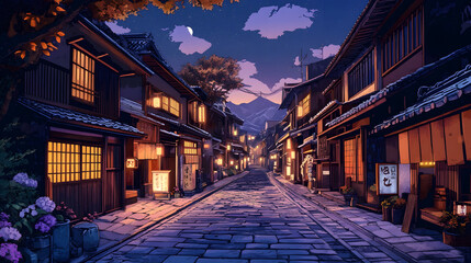 Fototapeta premium Traditional Streets Japan Lofi cartoonish illustration