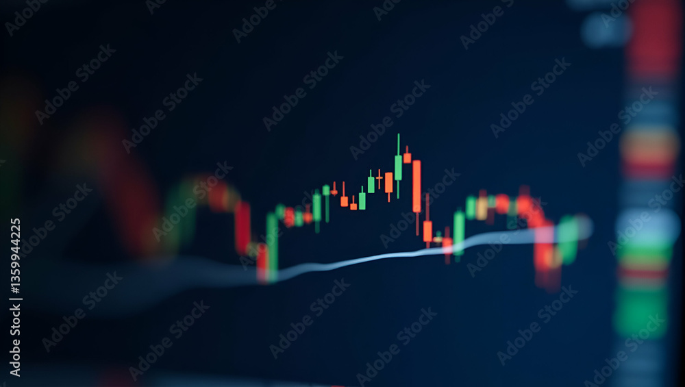 Poster close up of stock market graph chart with investment indicators trading data on stock exchange marke