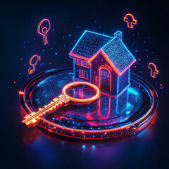 Fototapeta premium Unlocking home security digital key concept virtual environment futuristic design