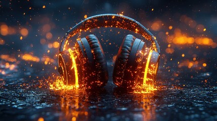Headphones in fiery ambiance