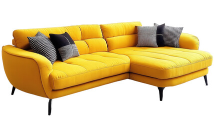 Modern Yellow Sectional Sofa with Throw Pillows