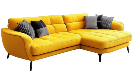 Modern Yellow Sectional Sofa with Throw Pillows