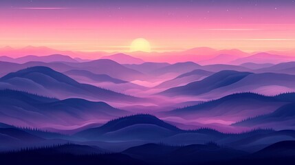 Obraz premium Majestic sunset over a vast, misty mountain range.
