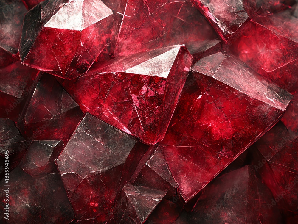 Poster close-up view of ruby crystals cluster forming a textured pattern