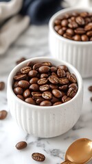 Fototapeta premium Roasted Coffee Beans in White Bowls on Marble.