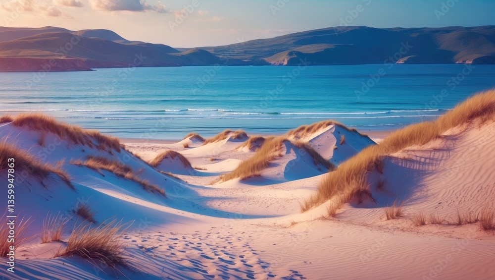Poster a beach covered in dunes, created using generative ai tools.
