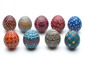 Colorful and Intricately Designed Easter Eggs Arranged in a Creative Pattern for Festive Celebrations and Holiday Decorations in Spring Seasons