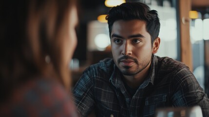Man Engaged in Intense Conversation with Woman in a Cozy Indoor Setting