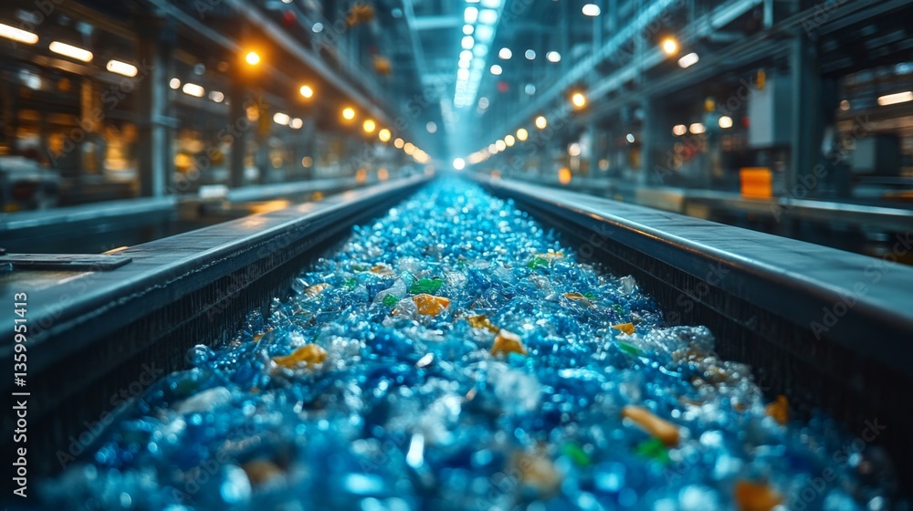 Fototapete a busy warehouse utilizes advanced technology for sorting and processing recyclable materials, highl